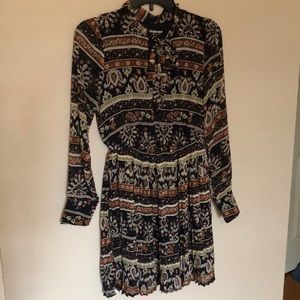 Navy Coral and Brown Printed Dress